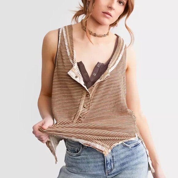 Free People Tops - Free People Love Language Henley Tank | Oatmeal Combo | XS MSRP $68